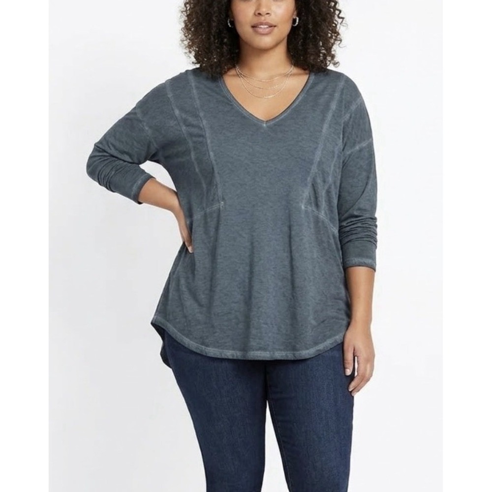 Livi For Lane Bryant T-Shirt Top Women's 22 Gray V-Neck Relaxed Fit Stretch Logo